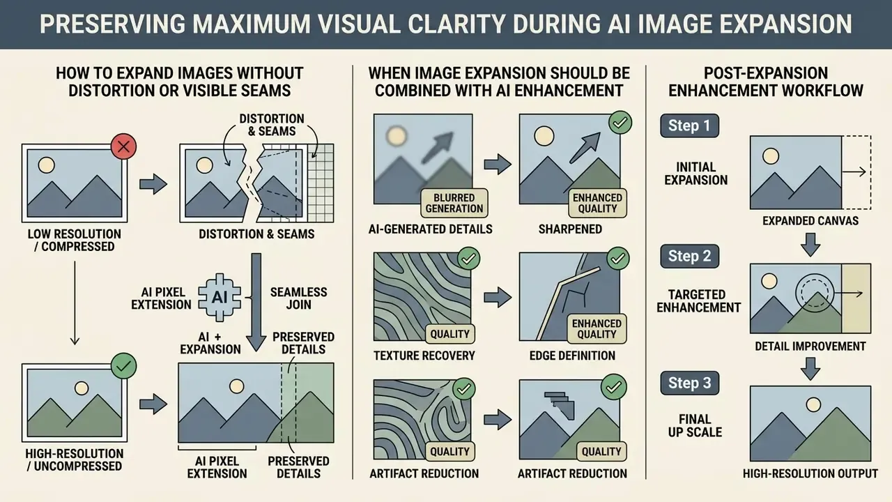 Infographic detailing methods to maintain visual quality when using an Image Extender AI
