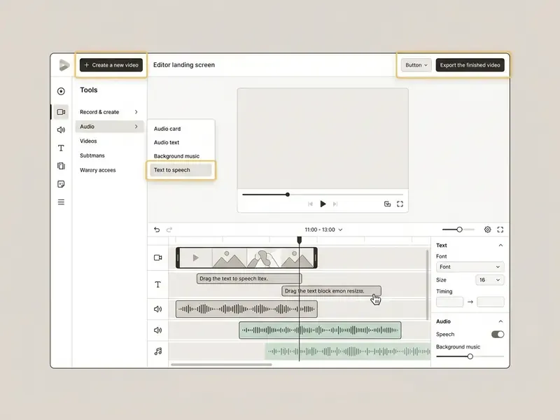 add text to speech to video online free, editor landing screen