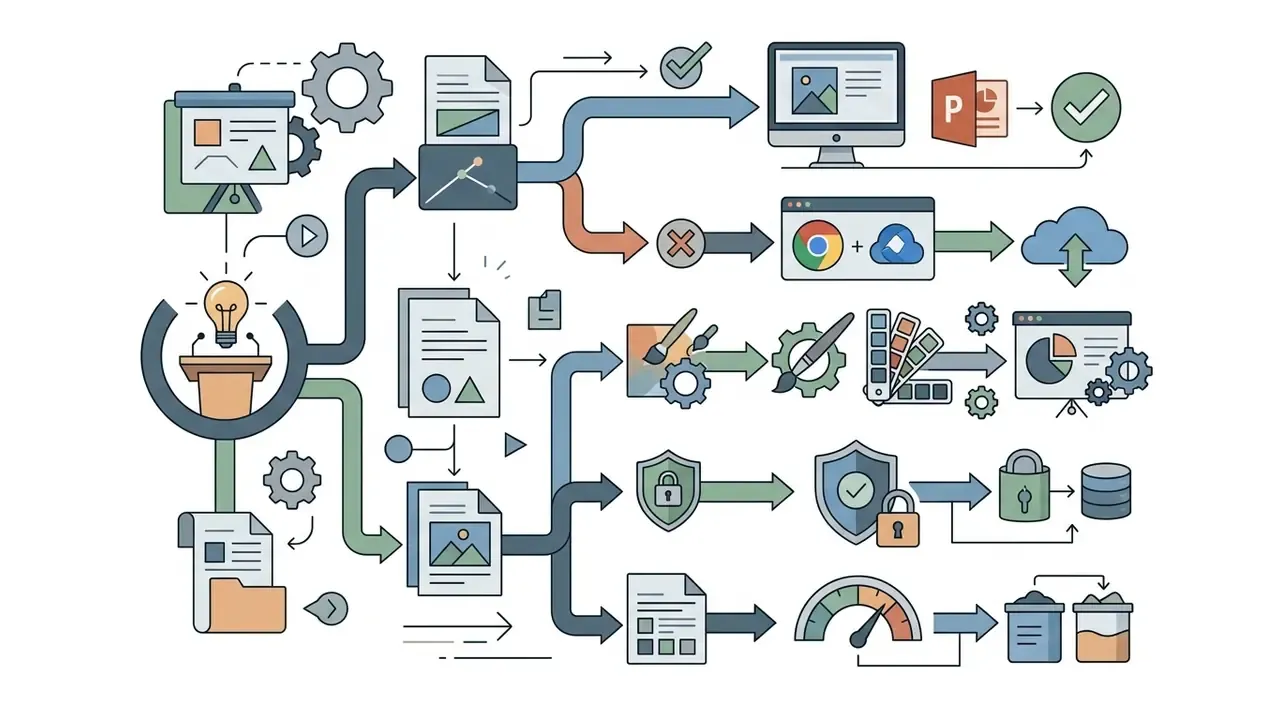 Decision path showing how AI PowerPoint generator tools handle document inputs and output formats