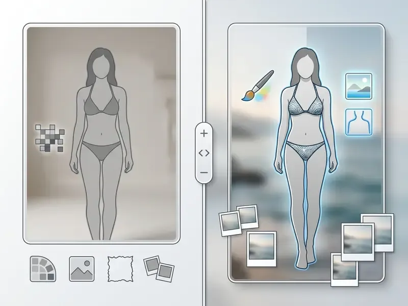 Split screen comparison showing a silhouette before and after applying background and texture edits