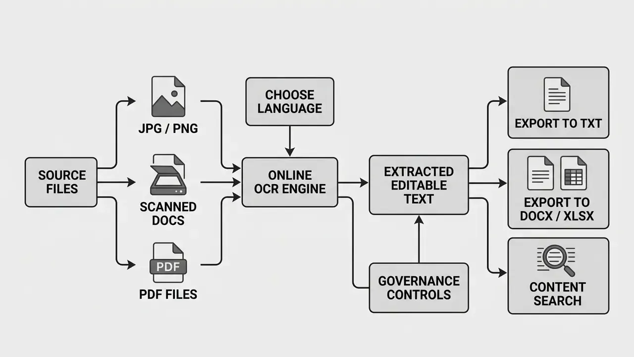 Diagram of automated document processing through OCR