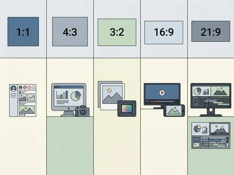 Table showing common aspect ratios and their corresponding digital media use cases