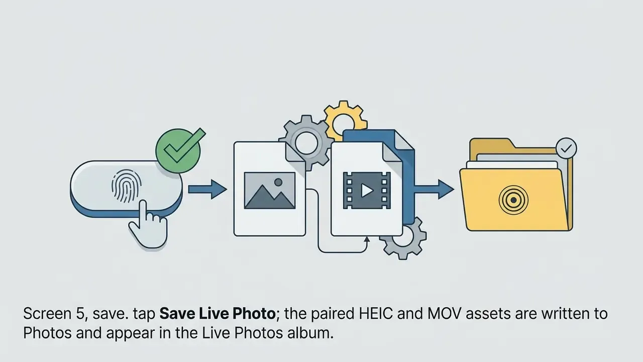 Finger tapping a button to process HEIC and MOV files into a folder for the Live Photos album