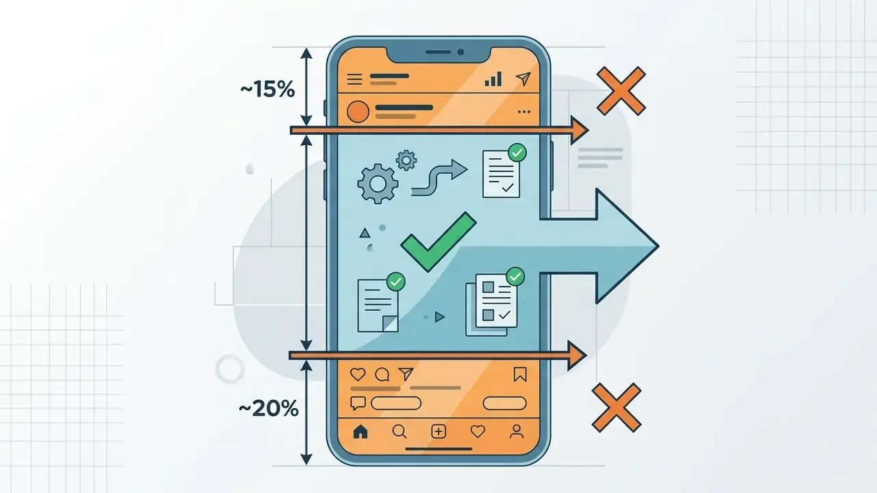 Safe zones on a phone screen with top and bottom areas marked as restricted for text