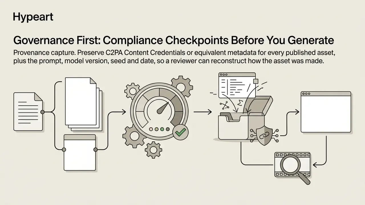 Sequence of document processing, gauge monitoring, metadata storage, and final review of digital assets
