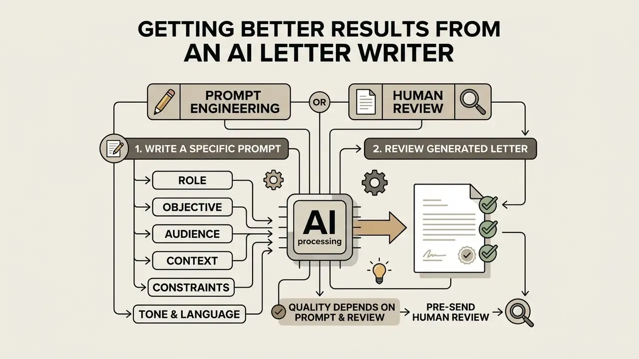 Flowchart showing prompt engineering steps and human review stages for refining automated text output
