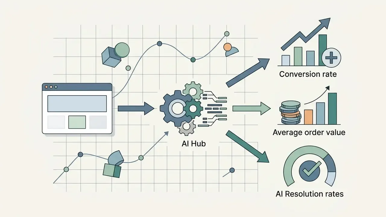 AI Hub processing customer data to improve conversion rates, order values, and resolution metrics