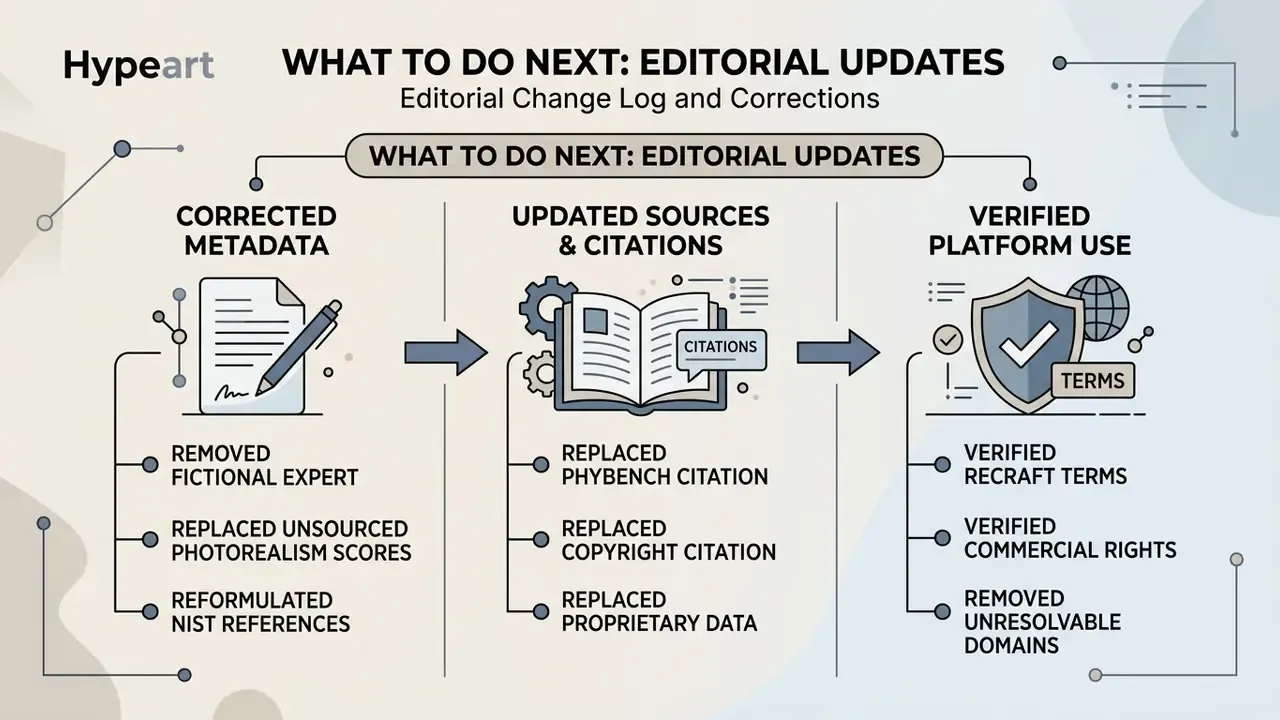 List of editorial change log steps including corrected metadata, updated citations, and verified platform use