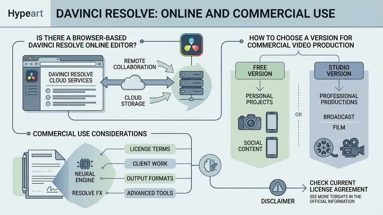 Diagram explaining cloud collaboration, software version differences, and commercial licensing requirements