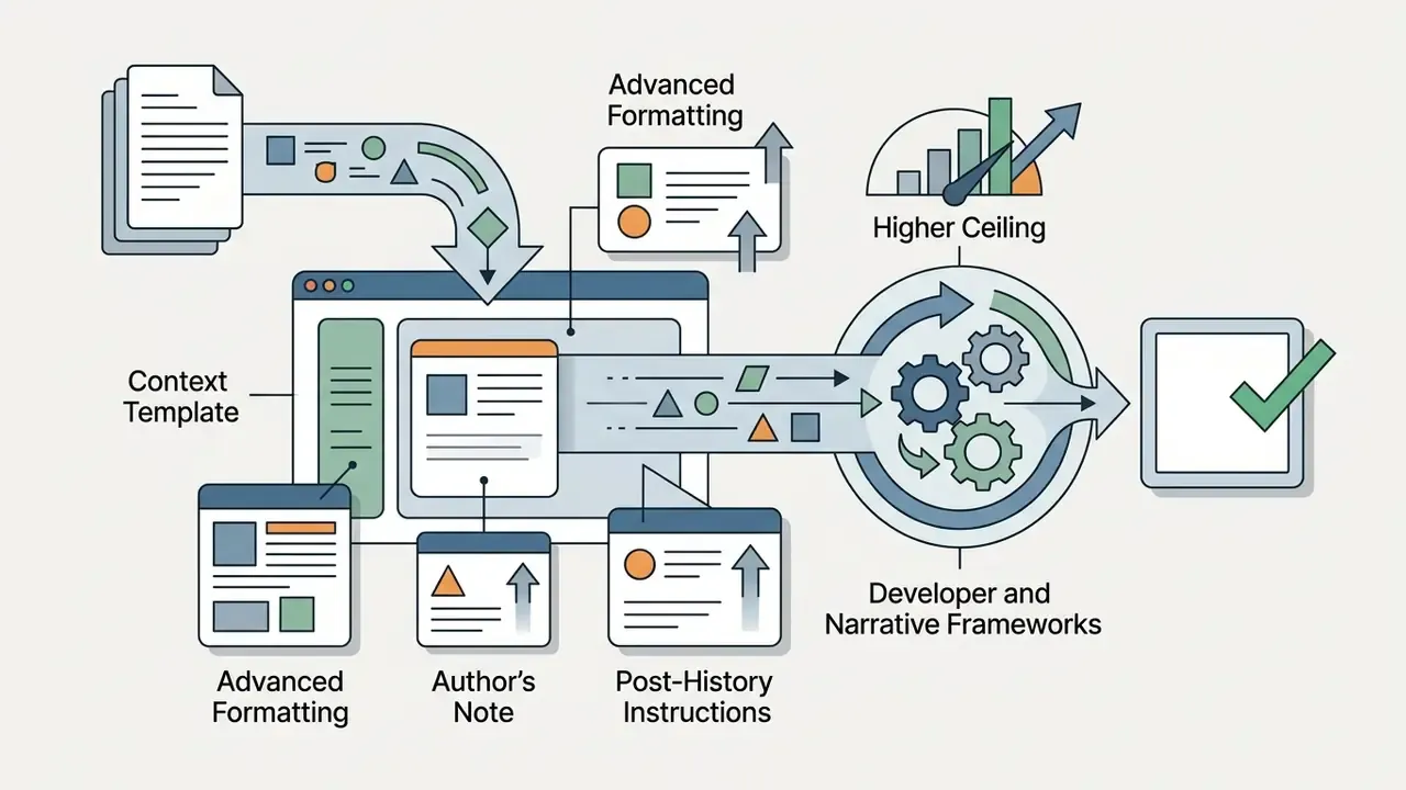 Document icons feeding into a digital interface with modular controls that process data through gears