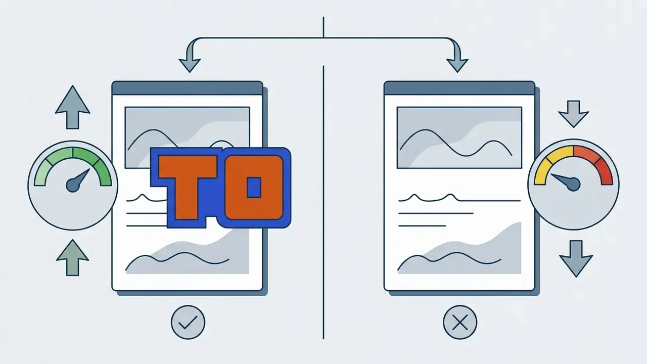 Comparison of two thumbnail designs showing performance gauges for text overlay versus no text overlay