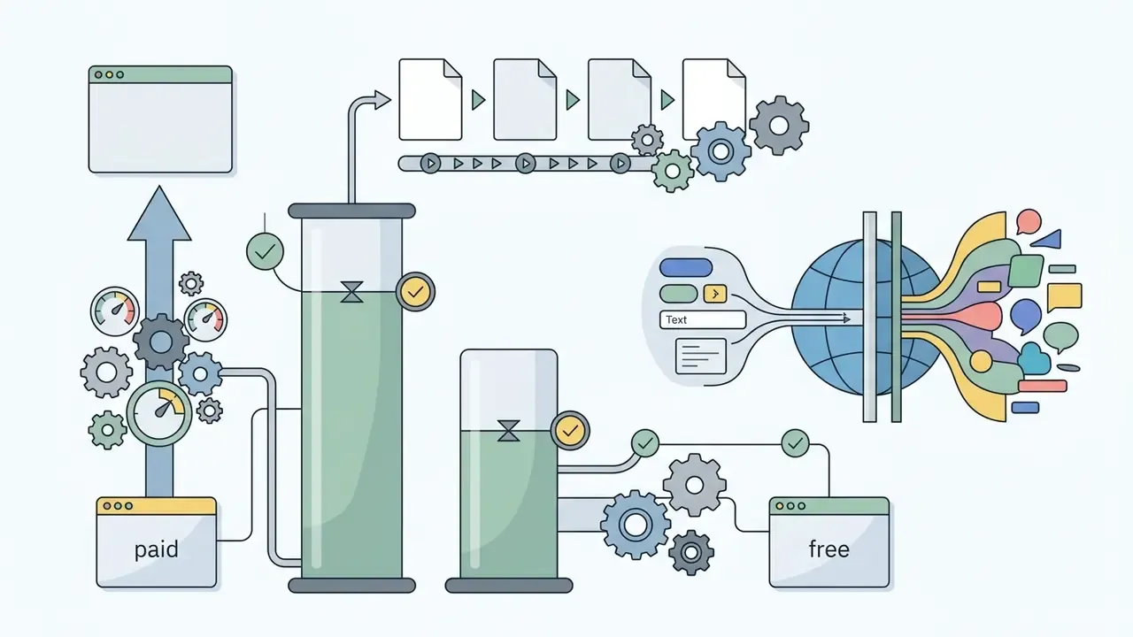 Comparison of paid and free plan video duration limits using vertical tanks and processing gears