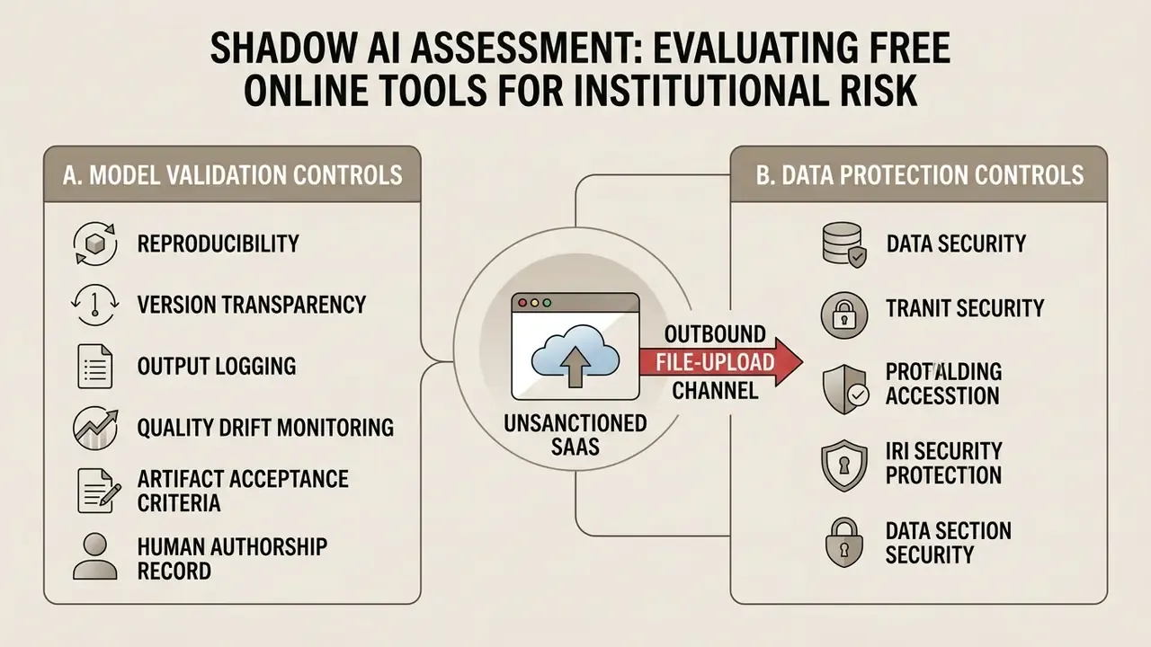 Conceptual diagram comparing model validation and data protection controls for unsanctioned SaaS tools
