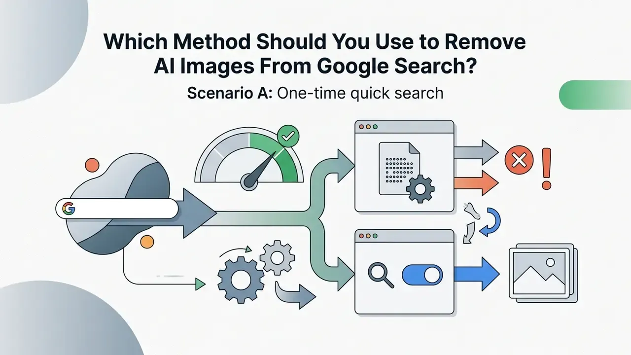 Google search bar flow directing data through a gauge and gears to separate documents from image results