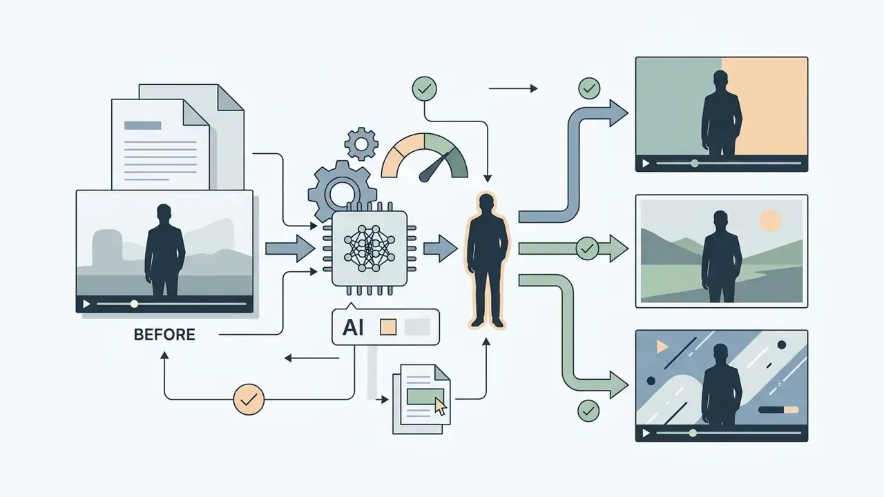 AI processor segmenting a person from a video background to replace it with new images or colors