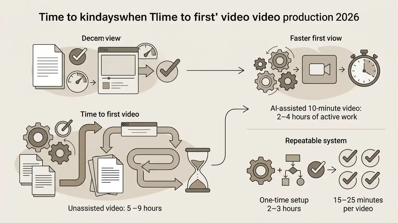 Comparison of time requirements for unassisted versus AI-assisted video production workflows
