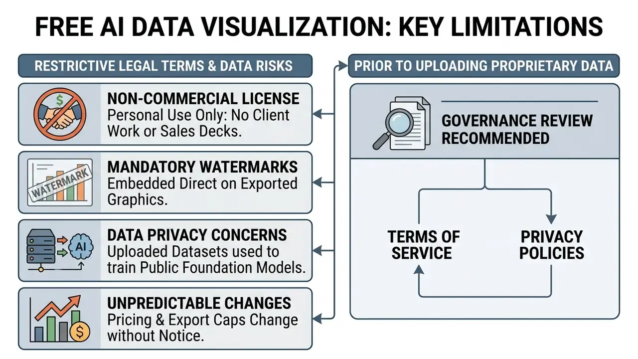 Comparison chart highlighting legal risks and data privacy concerns associated with free software tools