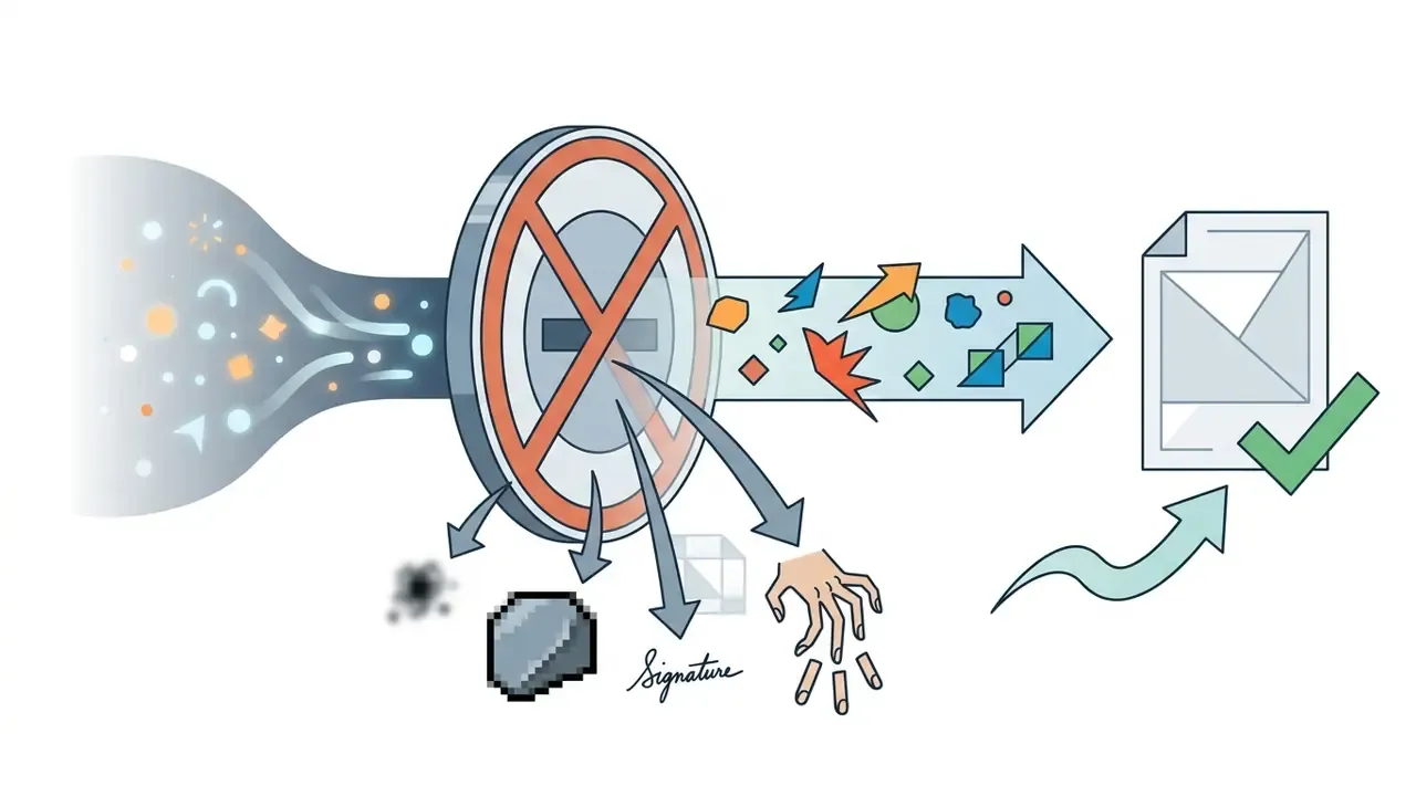 Filtering mechanism removing unwanted elements like blur and extra fingers to produce a clean document