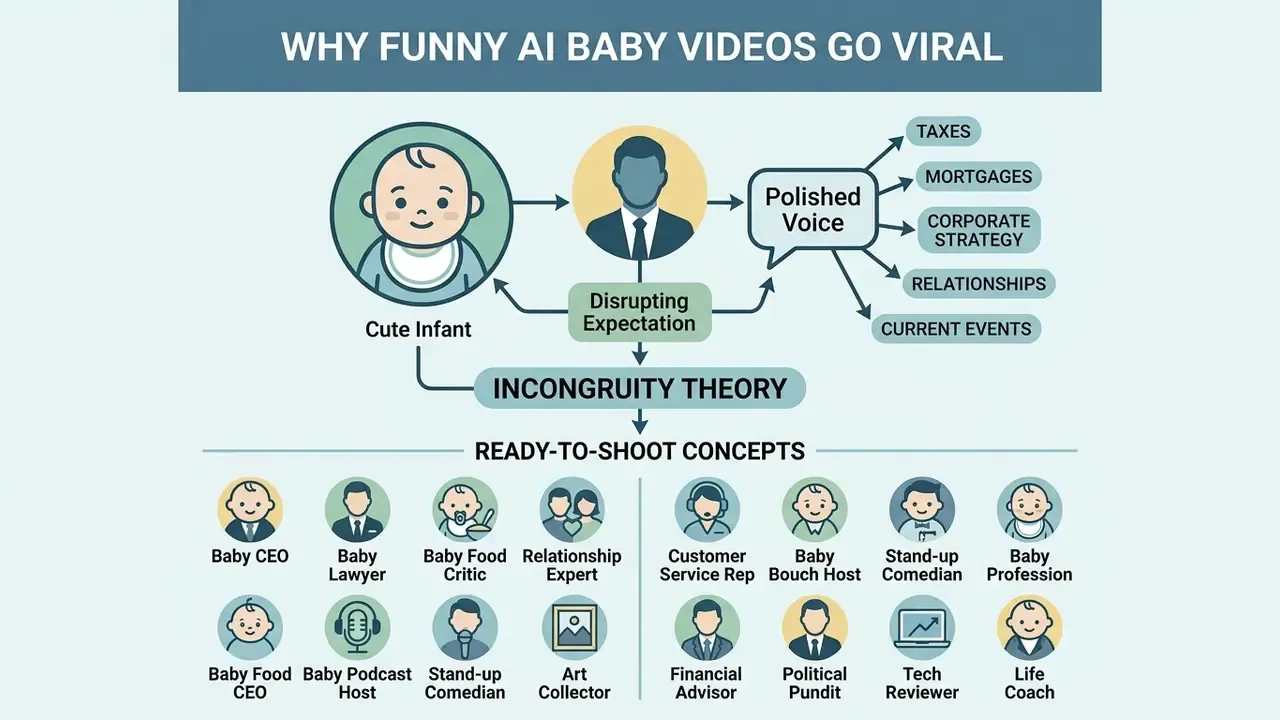 Diagram showing how incongruity between an infant and adult voice creates viral ai baby videos