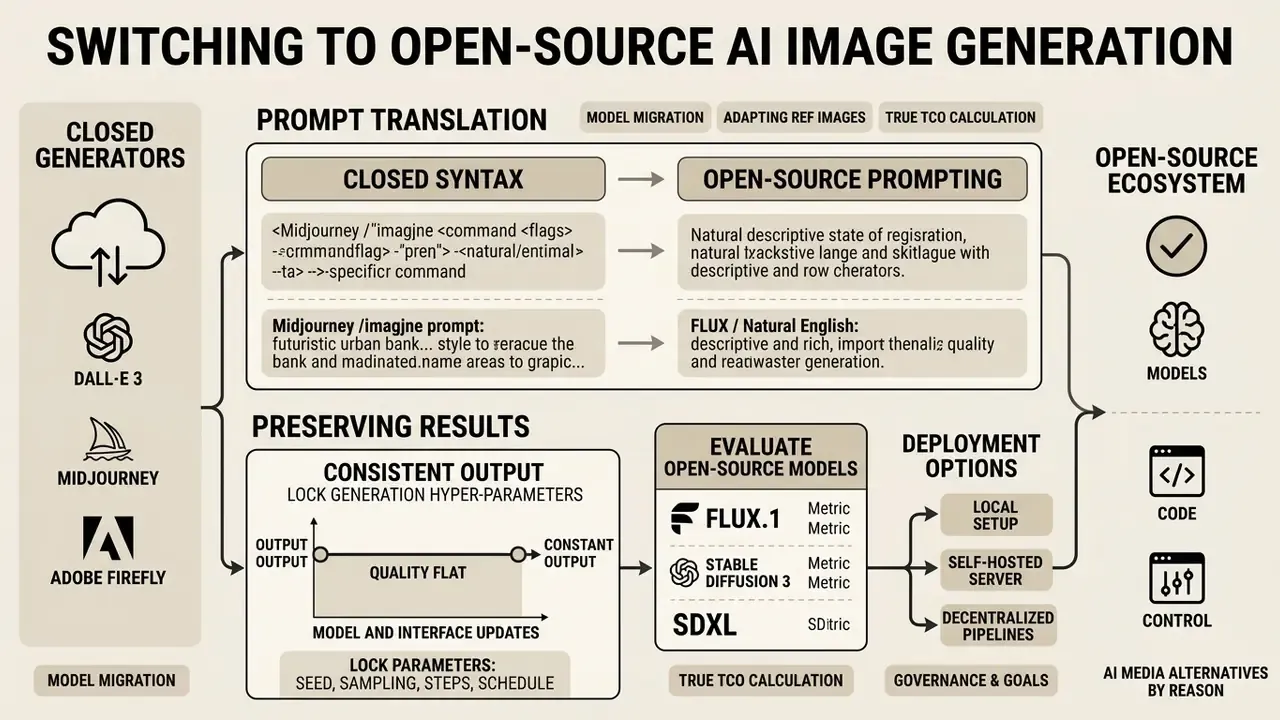 Diagram comparing prompt translation and result preservation when moving from closed to open models