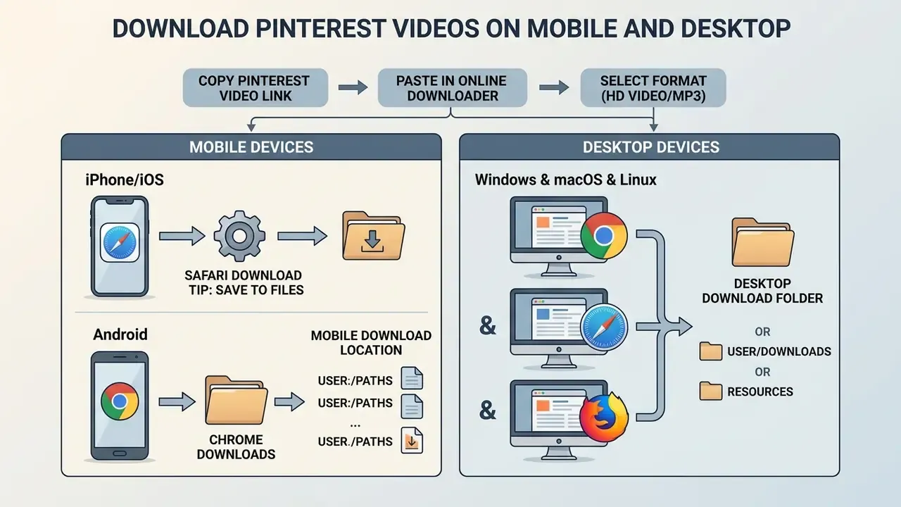 Step-by-step guide showing how to save media files to mobile and desktop storage folders