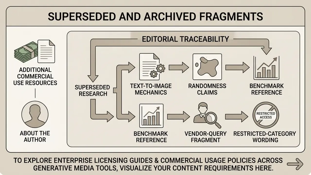Diagram showing editorial traceability of archived research, benchmarks, and restricted category terminology