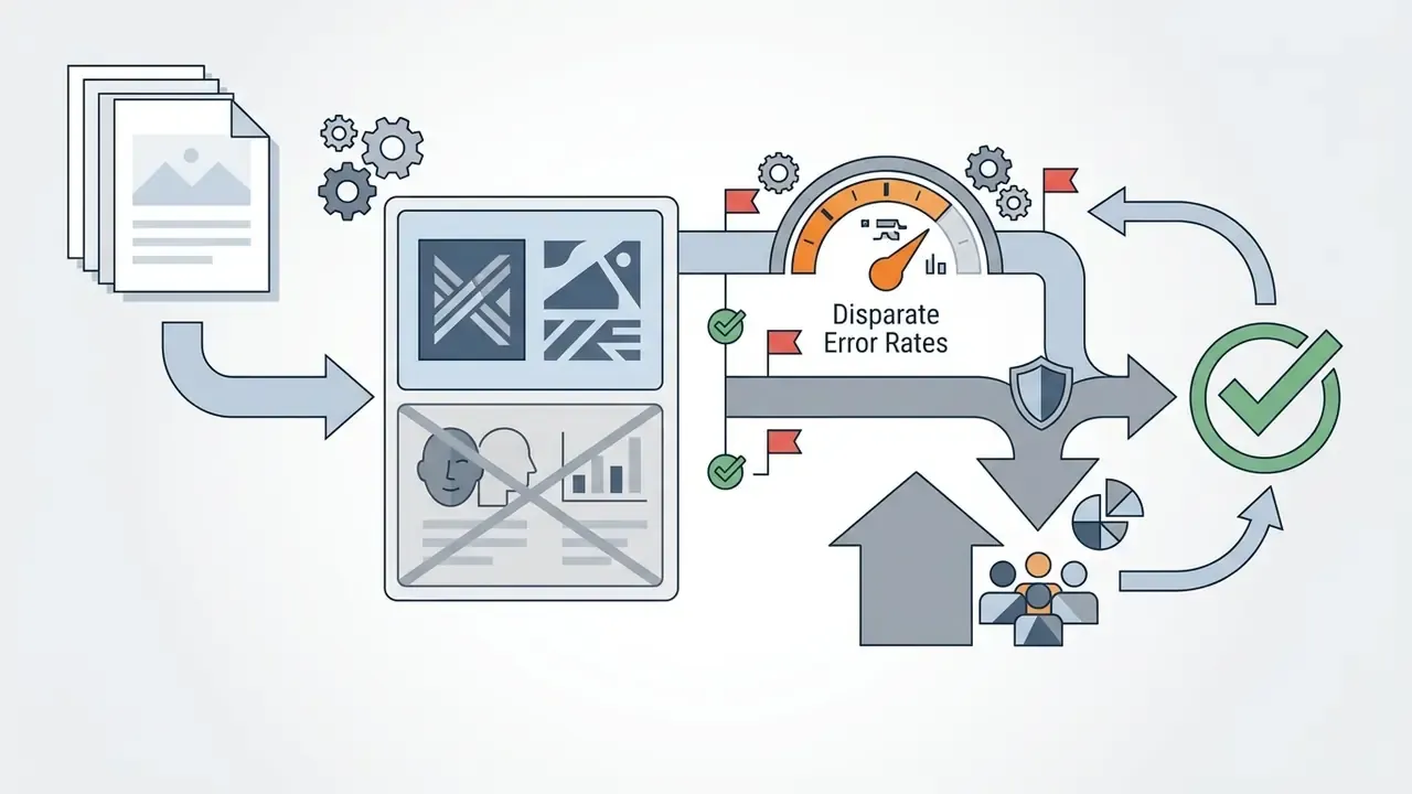 Documents passing through a filter that excludes demographic data before checking for disparate error rates