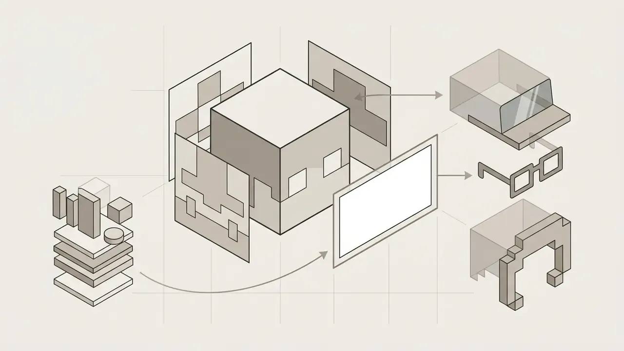 Exploded view diagram showing how 2D texture layers map onto a 3D Minecraft head model with accessories