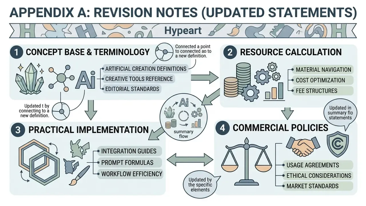 Four-part layout summarizing terminology, resource calculation, implementation, and commercial policies