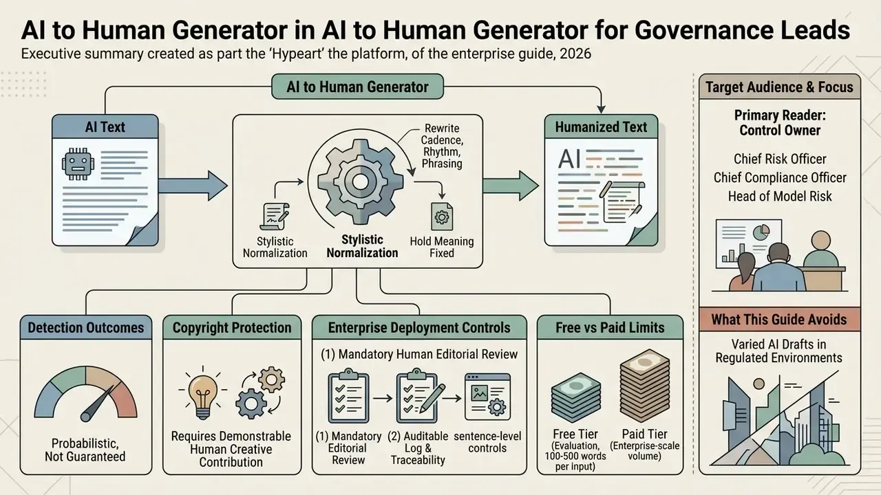 Flowchart showing how an AI to human generator processes machine text into humanized content