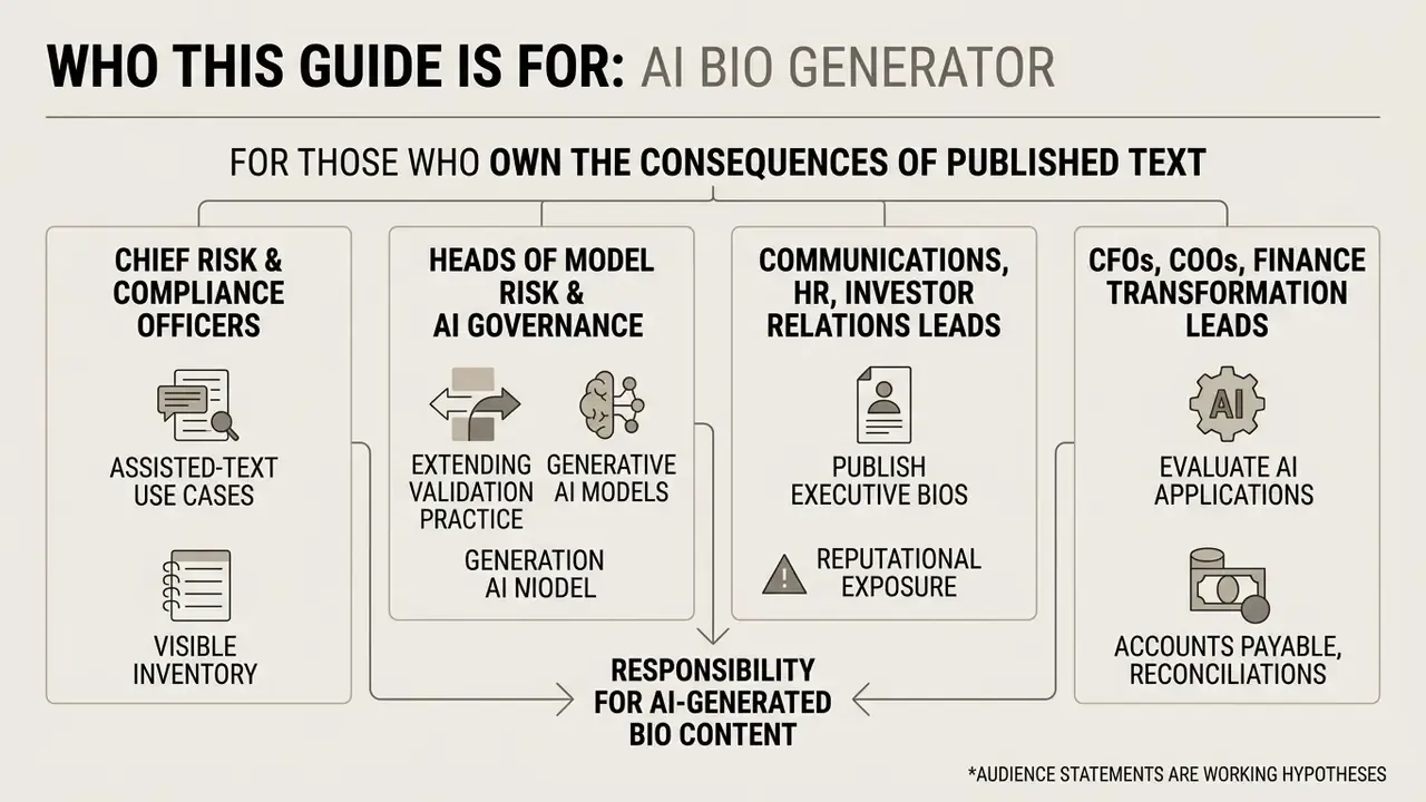 Flowchart outlining professional roles responsible for AI bio generator content and its consequences