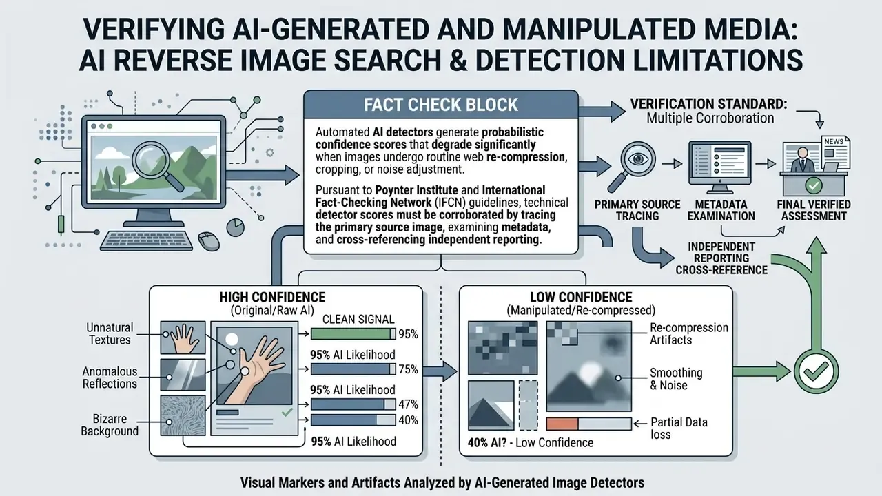 Diagram comparing high and low confidence scores for AI detection based on image quality and data integrity
