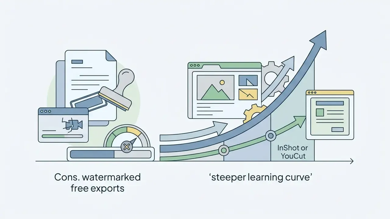 A stamp on a document next to a rising graph showing a steeper learning curve for video editing software