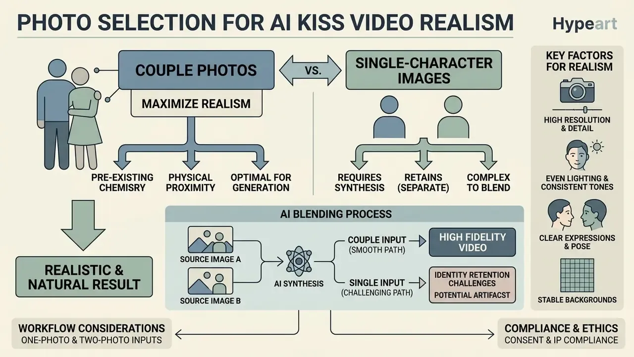 Comparison of couple photos versus single-character images for achieving realism in synthetic video
