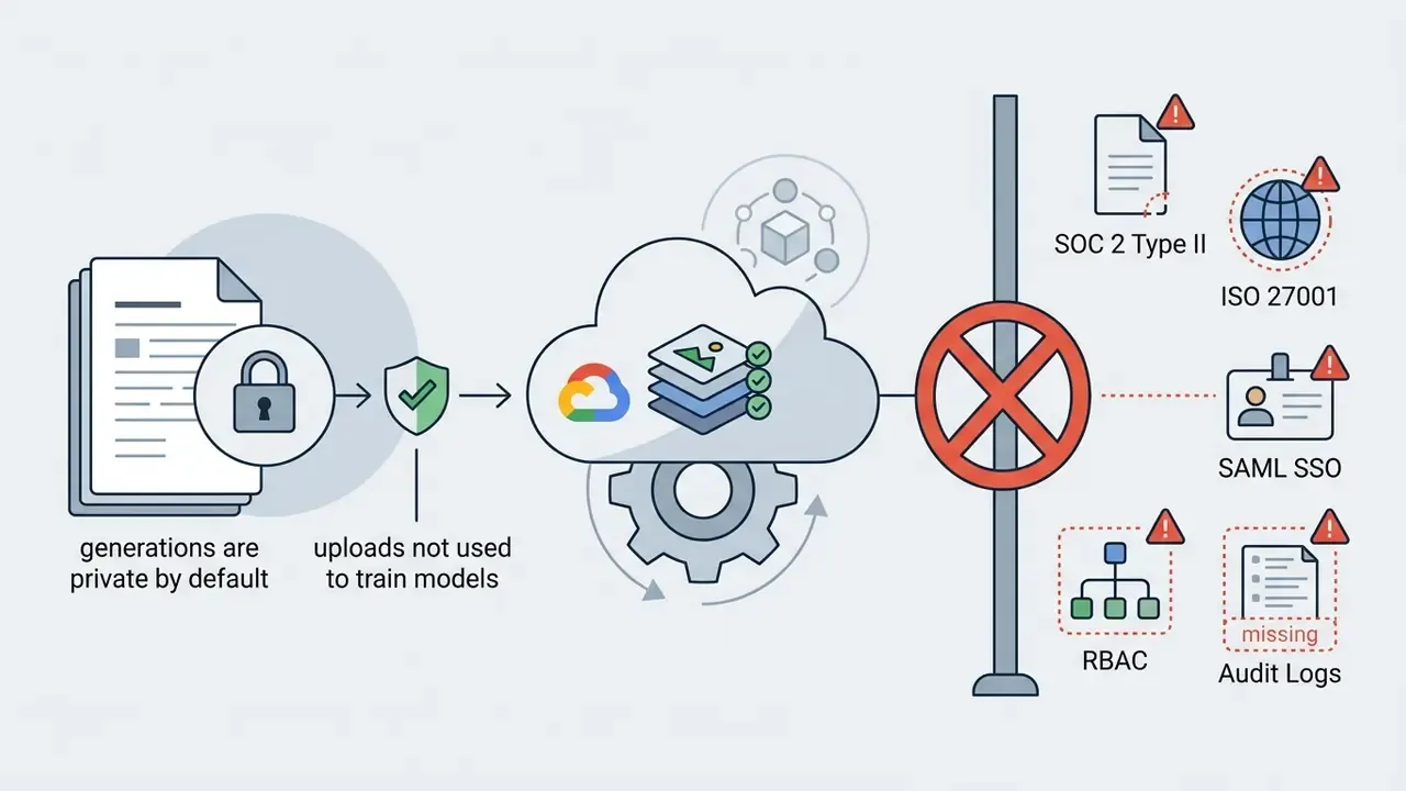 Visual representation of OpenArt AI data privacy practices and missing enterprise security certifications