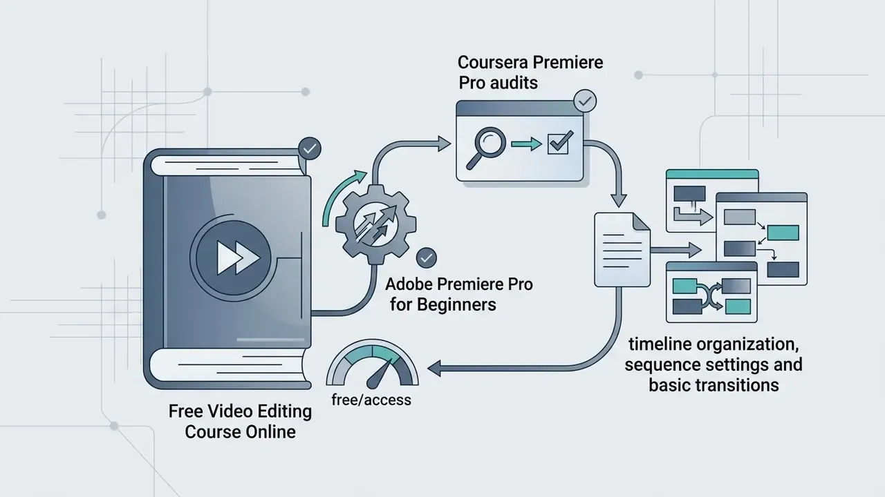 Process cycle from a free video editing course online to auditing Adobe Premiere Pro modules