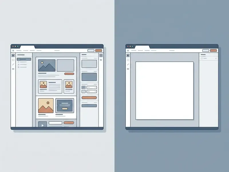 Side by side view of a pre-filled project template and an empty workspace in a software interface