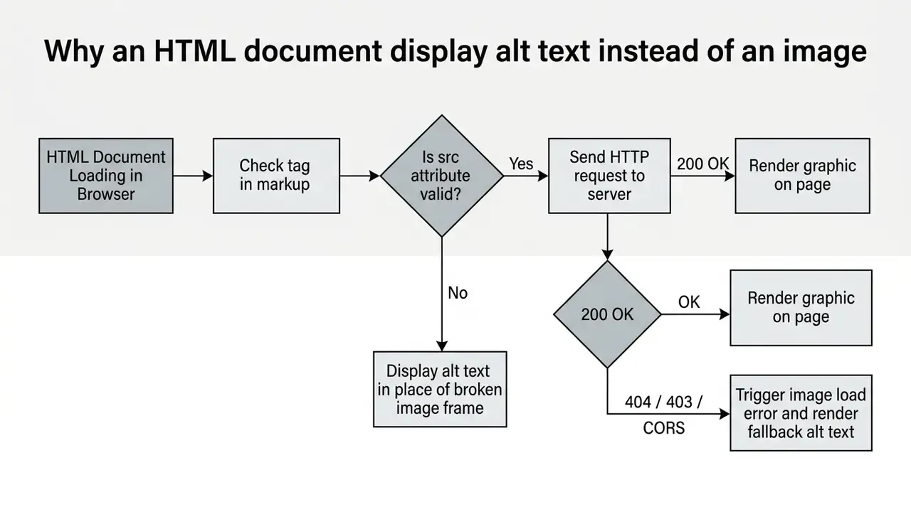 Flowchart showing the decision process for loading images and displaying alt text in a web browser