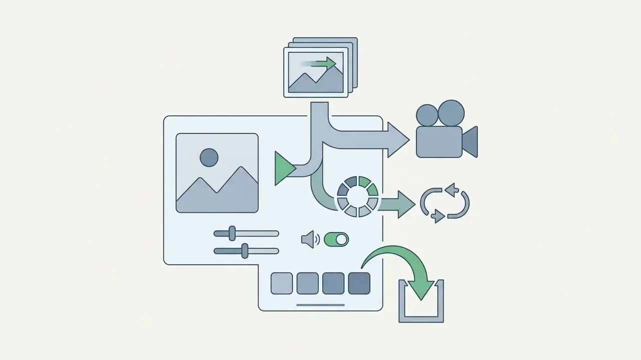 Interface showing options to convert motion photos into video files, GIFs, or exported media content