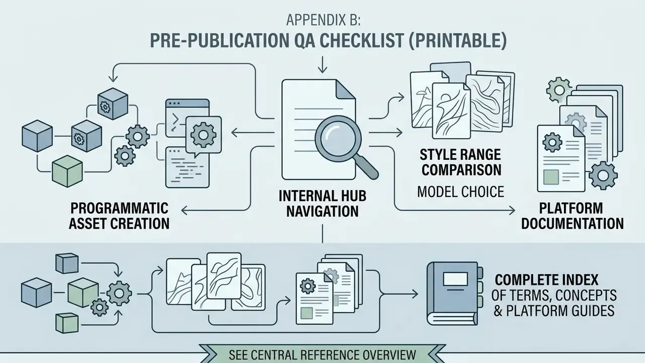 Central hub connecting programmatic asset creation, style range comparison, and platform documentation