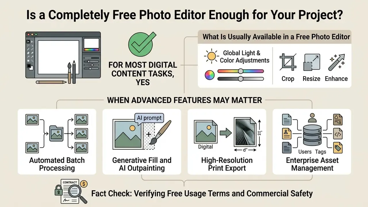 Comparison of basic editing tools versus advanced features like AI processing and asset management