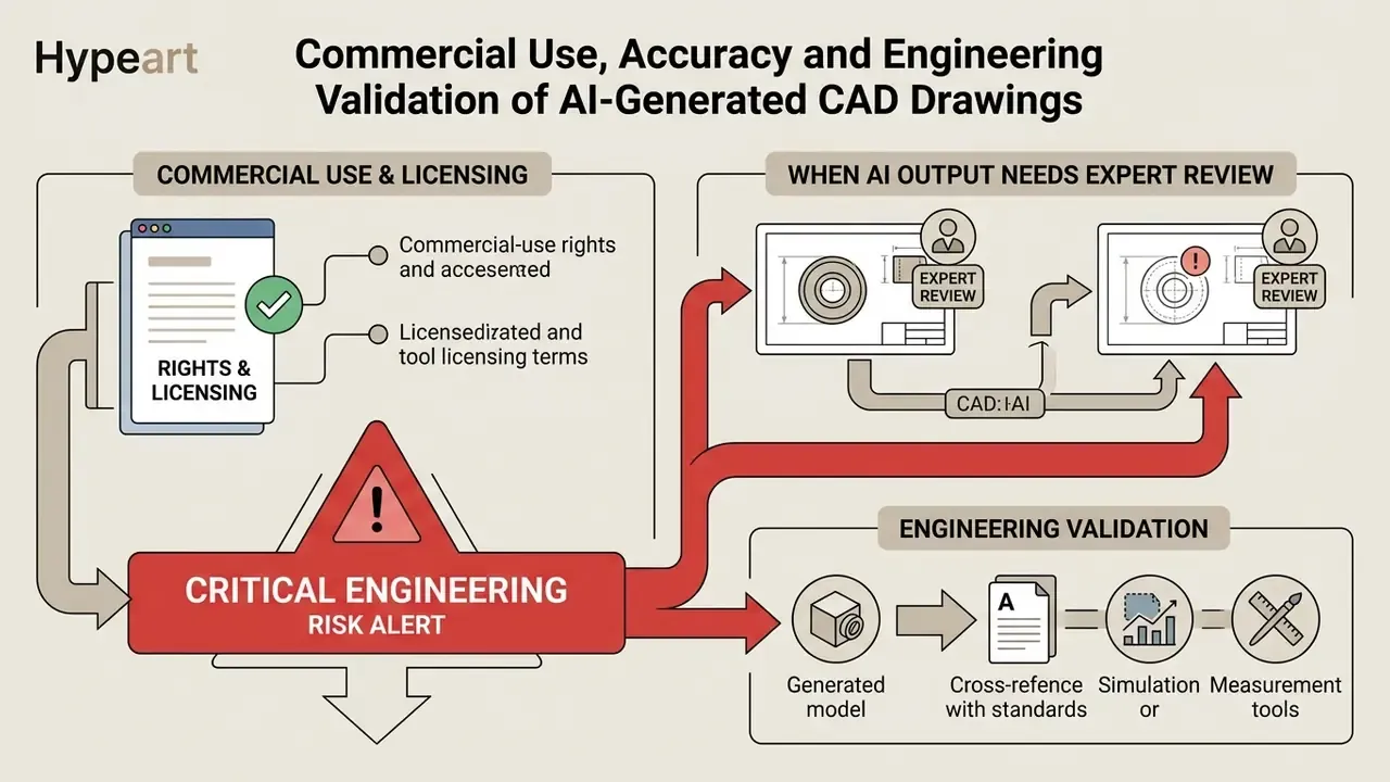 Summary of commercial licensing, expert review requirements, and engineering validation steps for CAD