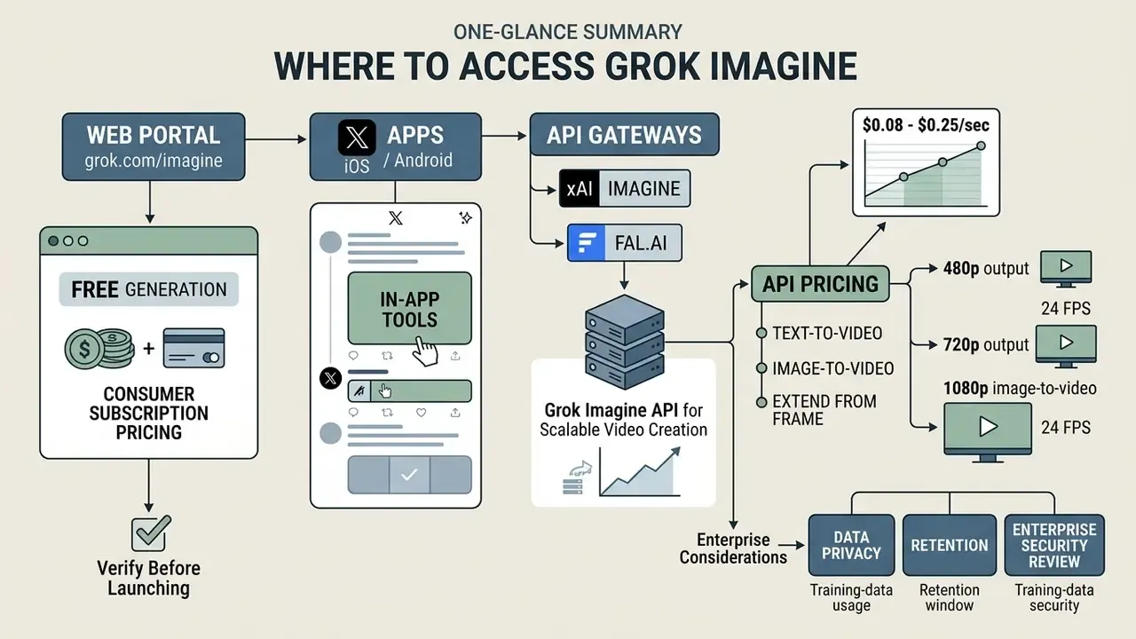 Flowchart mapping access points, pricing models, and technical specifications for video generation tools