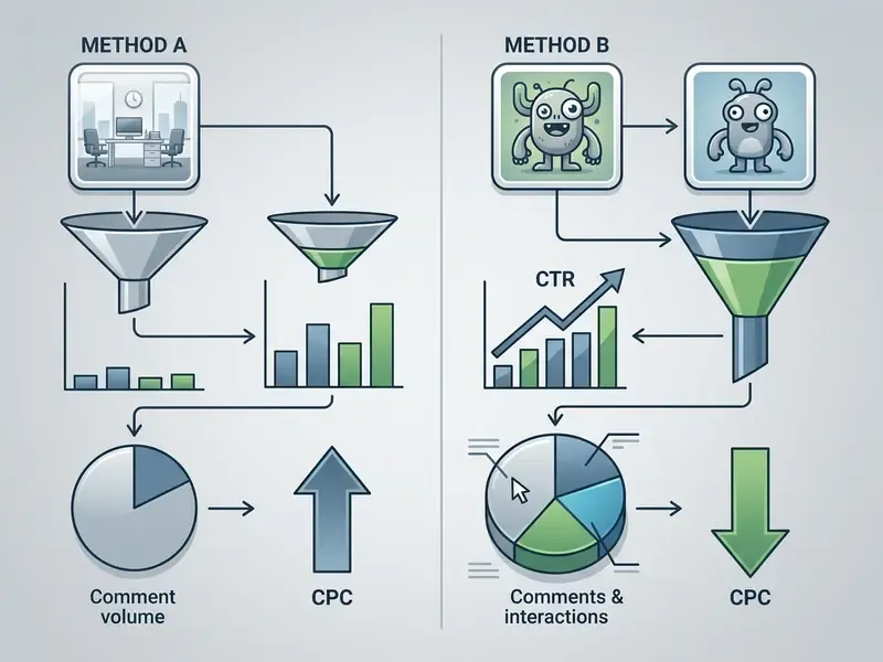 Comparison of engagement metrics between traditional office photos and whimsical character illustrations
