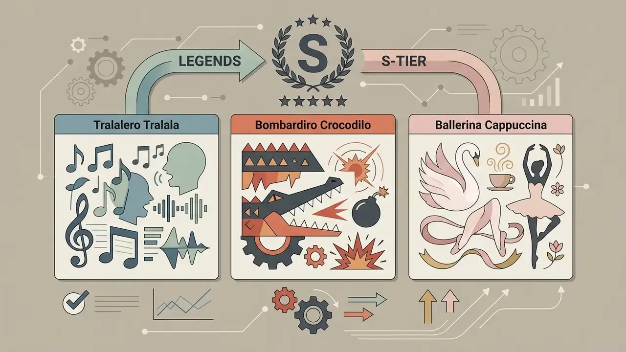 Three S-Tier character profiles with thematic icons for music, explosions, and ballet