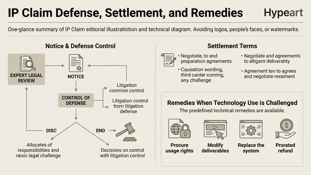 Flowchart detailing legal notice procedures, settlement negotiations, and technical IP claim remedies