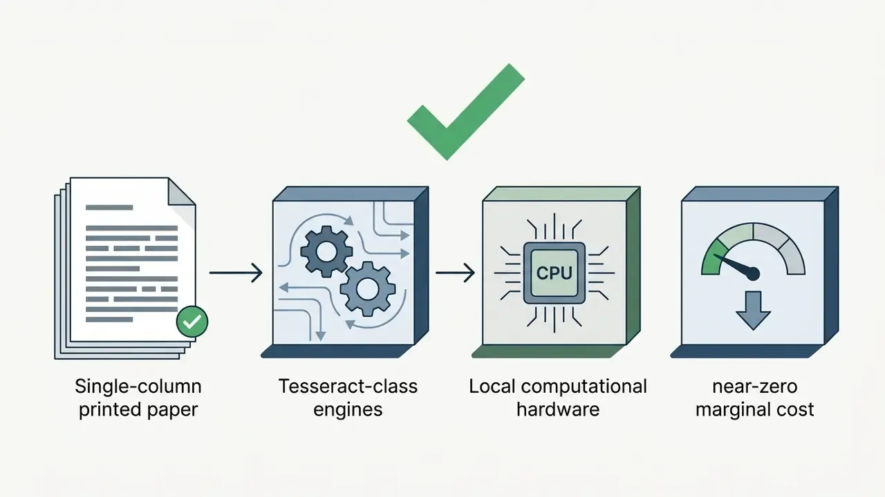 Sequence showing printed document processing by local CPU engines to achieve low marginal cost