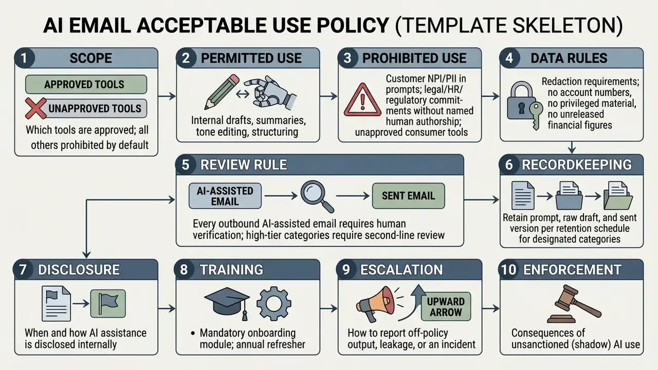 Ten step framework outlining organizational policies for the use of artificial intelligence in email