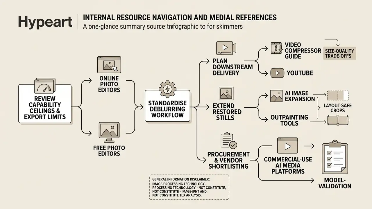 Flowchart mapping the process of standardizing image deblurring workflows and downstream media delivery