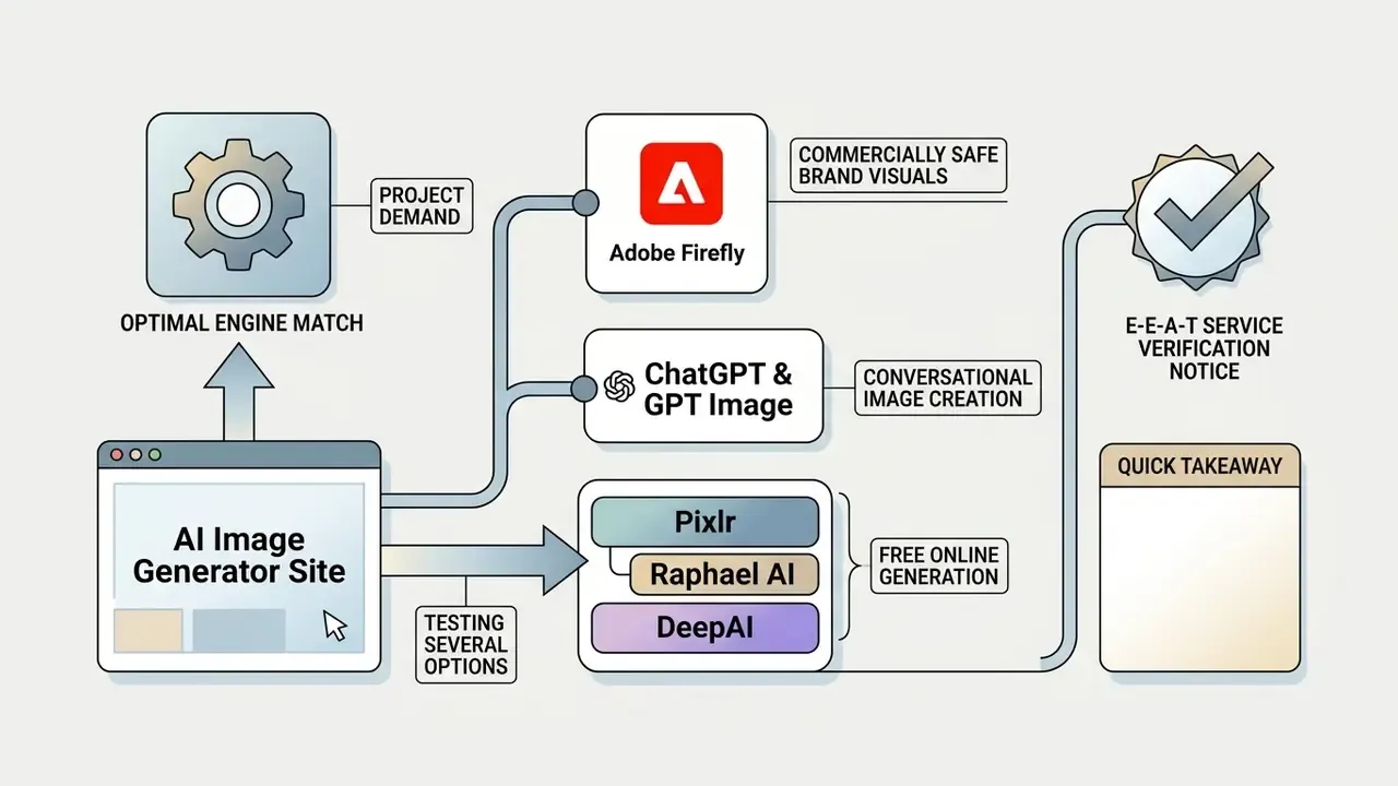 Diagram showing how to match project demands with specific AI image generator tools and services